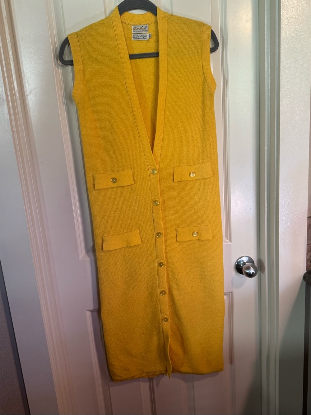 MarSina knits Yellow Sleeveless Long Button Knit Dress